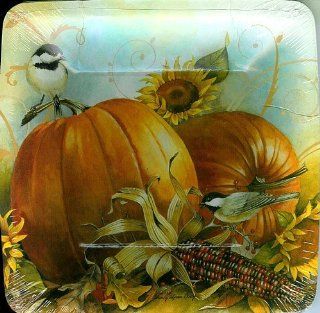 "Pumpkins" Paper Plates & Napkins, Set for 16, Sandy Lynam Clough Autumn Harvest Chickadee Kitchen & Dining