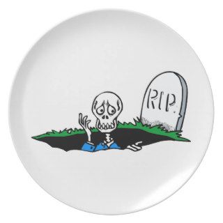 Worried skeleton grave RIP Plate