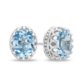 Oval Lab Created Aquamarine Crown Earrings in Sterling Silver   Zales