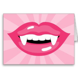 Smiling Pink Vampire Lips With Fangs Cards