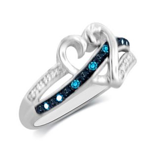 CT. T.W. Enhanced Blue and White Diamond Heart Promise Ring in 10K