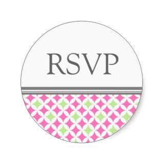 Pink Gray Lime Wedding RSVP Envelope Seals Round Stickers