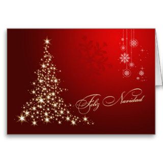 Spanish Christmas   red and gold sparkling tree Cards
