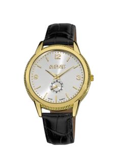 Mens Embossed Black Leather & Gold Watch by August Steiner