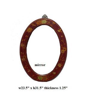 Chinese Red Leather Flower Oval Mirror Ass638   Wall Mounted Mirrors