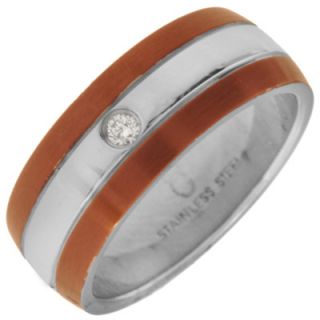 Mens 8.0mm Diamond Accent Wedding Band in Two Tone Stainless Steel