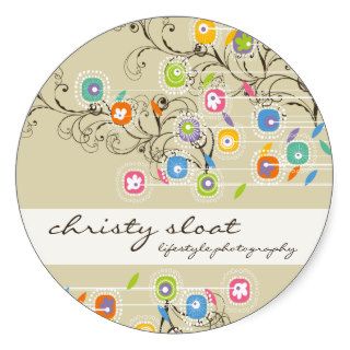 Groovy Flower Garden Whimsical Colorful Floral Round Stickers