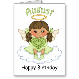 August Birthstone Angel Brunette Birthday Card