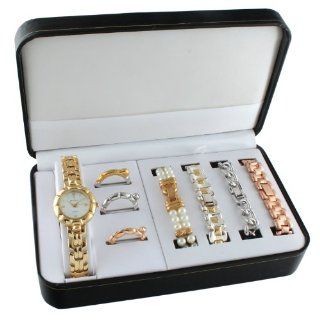 Peugeot Women's 633 Gold tone Interchangeable Bezel & Bracelet Gift Set Watches
