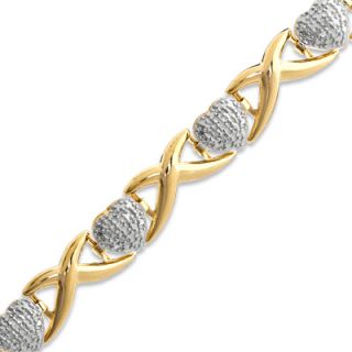 Diamond Accent Heart Link Bracelet in Sterling Silver and 18K Gold