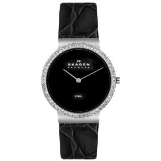 Skagen Women's 644LSLB4 Crystal Accented Black Leather Strap Watch at  Women's Watch store.