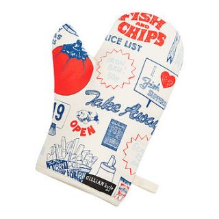 fish and chips oven mitt by gillian kyle