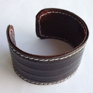 brown lizard cuff with contrast stitching by mmzs jewellery design