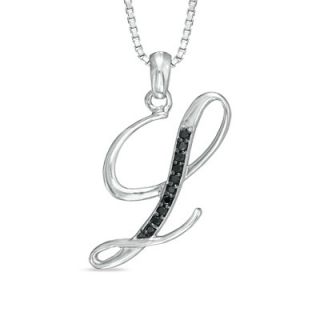 Enhanced Black Diamond Accent L Initial Pendant in Sterling Silver