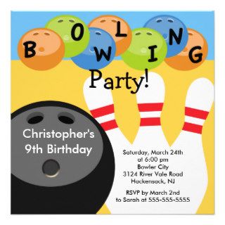 Bowling Birthday Party Invitation Retro