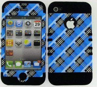 BUMPER CASE FOR IPHONE 4 4S SOFT BLACK SKIN TRANS BLUE BLACK PLAID COVER Cell Phones & Accessories