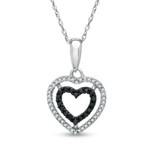 CT. T.W. Enhanced Black and White Diamond Double Heart Pendant in