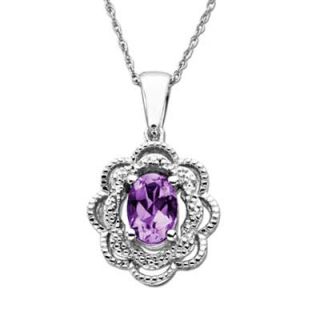 online only oval amethyst and 1 10 ct t w diamond pendant in sterling