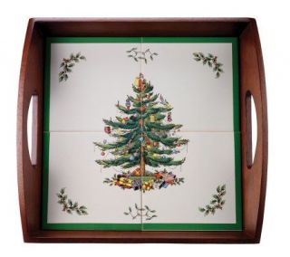 Spode Christmas Tree Wood and Tile Serving Tray —
