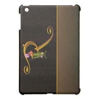 R Black Gold Tulip Monogram  iPad Mini Cases