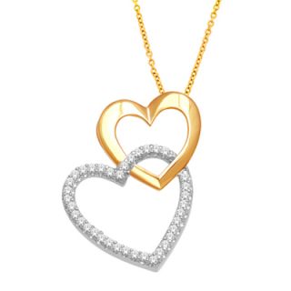 10 ct t w diamond double heart pendant in sterling silver and 10k