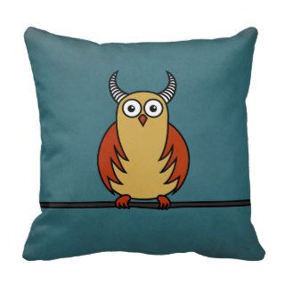 Funny Cartoon Owl With Horns Throw Pillow