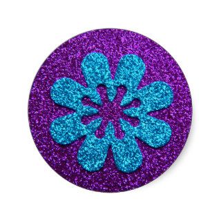 Purple & Blue Glitter Retro Flower Stickers