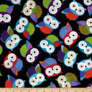 Foxy Owl Owls Black Fabric