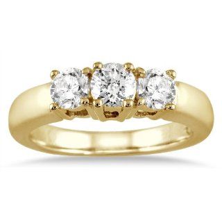 1.00 Carat Three Stone Diamond Ring in 10K Yellow Gold SZUL Jewelry