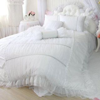 DIAIDI Home Textile, Custom Made, Luxury Bedding Set, Wedding Bed Cover, Princess White Lace Ruffle Duvet Cover Bedding Set, Queen King Bed Sets, 6Pcs Bedroom Sets (6.6 ft bed)   Bed Skirts