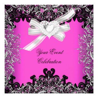 Pretty Hot Pink White Black Lace Elegant Party Custom Invitation