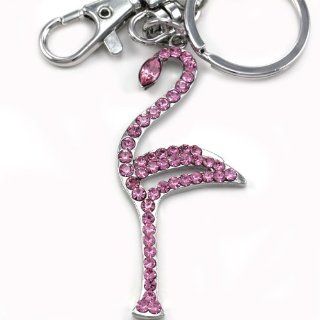 Gorgeous Pink Flamingo Bird Animal Keychain Dangle Key Ring Charm Rhinestones Fashion Accessories Jewelry