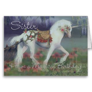 Sister Birthday Card with Unicorn, Fantasy Birthda