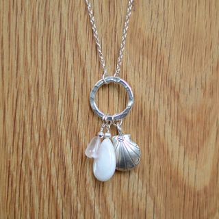 silver shell & gemstone necklace by adela rome