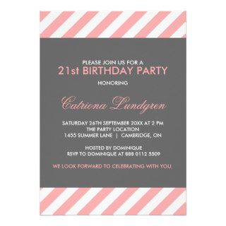 Pink and Gray Stripes Birthday Party Invitation