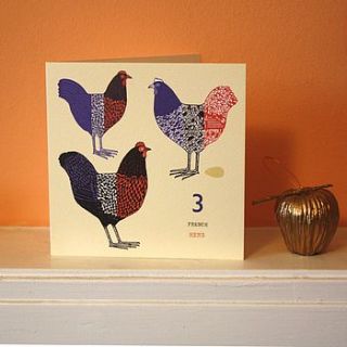 three french hens card by harriet russell