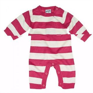 stripe knitted bodysuit bright pink/cream by bamboo baby