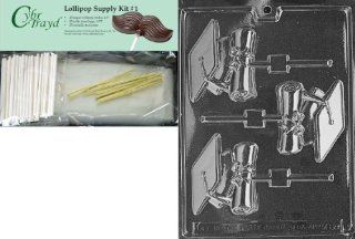 Cybrtrayd 45StK25G M069 Cap and Diploma Lolly Chocolate Candy Mold with Lollipop Supply Kit, 25 Lollipop Sticks, 25 Cello Bags and 25 Gold Metallic Twist Ties Kitchen & Dining