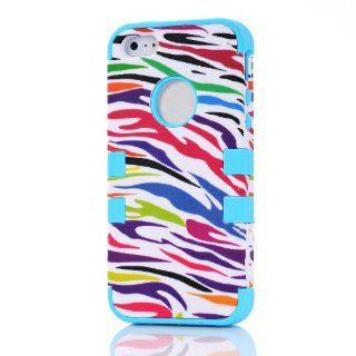 B.N.G Colorful Zebra Combo Hard Soft High Impact Case for iPhone 5 5G Armor Case Blue Skin Gel Cell Phones & Accessories