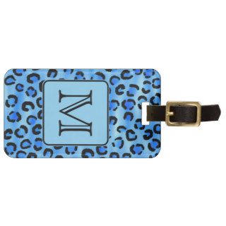 Personalized Monogram, Blue Leopard Print Pattern. Tags For Luggage