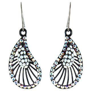 Clear Crystal on Black Flamenco Inspired Fan Shaped Earrings Dangle Earrings Jewelry