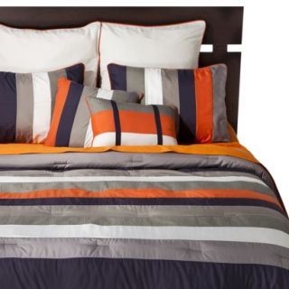 Striped 8 Piece Bedding Set   Navy/Orange