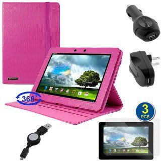 BIRUGEAR Slimbook Rotating Leather Stand Case with Screen Protector & Charger for ASUS MeMO Pad Smart 10" ME301T 10.1 inch Android Tablet (Hot Pink, 360 Degrees Rotating, 7 item) Computers & Accessories