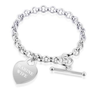 Sterling Silver Marine Wife Heart Charm Bracelet (1 3 Lines)   Zales
