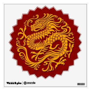 Traditional Yellow and Red Chinese Dragon Circle Room Graphics