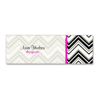 Trendy Chic Zig Zag Stripes Lines White Black Pink Business Card Template