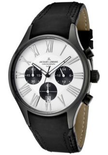 JACQUES LEMANS 1605E  Watches,Mens Capri Chronograph 1 1605E Black Leather, Chronograph JACQUES LEMANS Quartz Watches