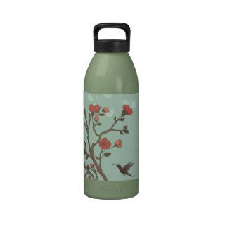 Nature Inspired Cherry Blossoms and Hummingbird Reusable Water Bottles