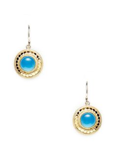 Gili Dyed Blue Chalcedony Disc Drop Earrings by Anna Beck Jewelry