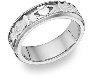 Celtic Claddagh Wedding Band Ring   14K White Gold Claddagh Rings For Women Jewelry